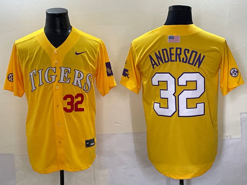 Men 2025 LSU Tigers #32 Anderson Yellow Joint Name Nike NCAA Jersey style 4